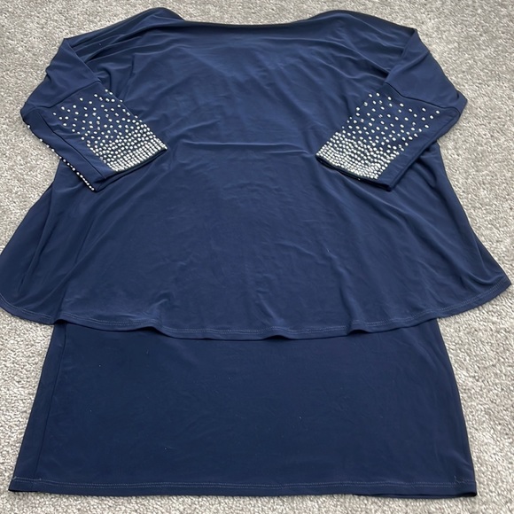 Joseph Ribkoff Dark Blue Layered Stretch Knit Studded Long Tunic Top size 12 - Picture 7 of 10